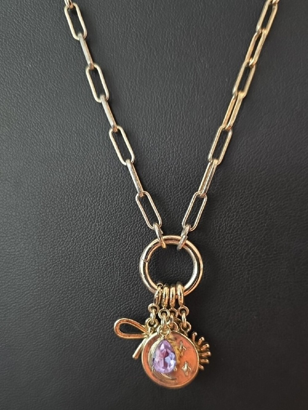 J.Crew Paperclip Charm Builder Ring Necklace Set – Bow, Sun Face, Purple Gem - Picture 9 of 12